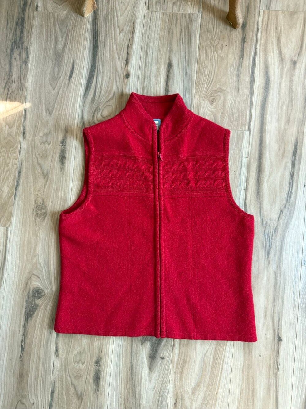 Vintage Pendleton Red Wool Knit Zip Front Cable Knit Vest Size M